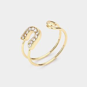 🆕 Rhinestone Embellished Safety Pin Ring